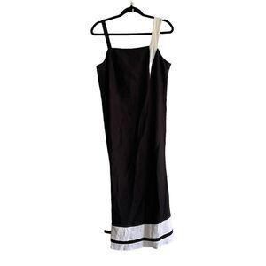 KONTRAST Linen Sleeveless Midi Maxi Colorblock Dress Black White 10